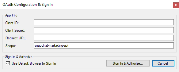SSIS Snapchat Business Connection Manager - OAuth Page